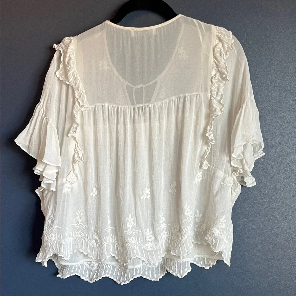 Zara White Ruffled Embroidered Blouse - Picture 11 of 11
